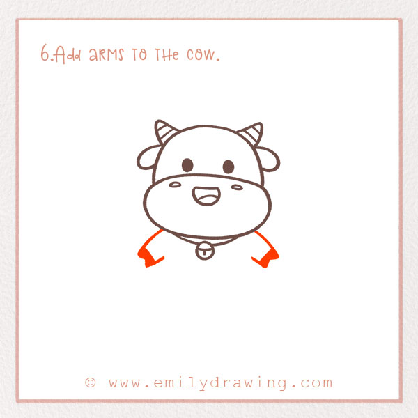 How to Draw a Cow - Step 6 – Add arms to the cow.
