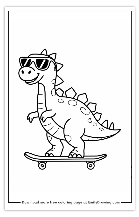 A dinosaur wearing sunglasses riding a skateboard
