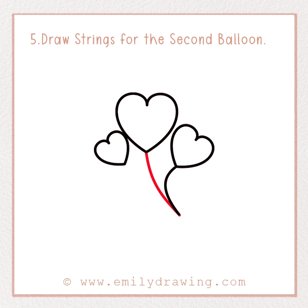 How to Draw Heart Balloons - Step 5 - Draw Strings for the Second Balloon