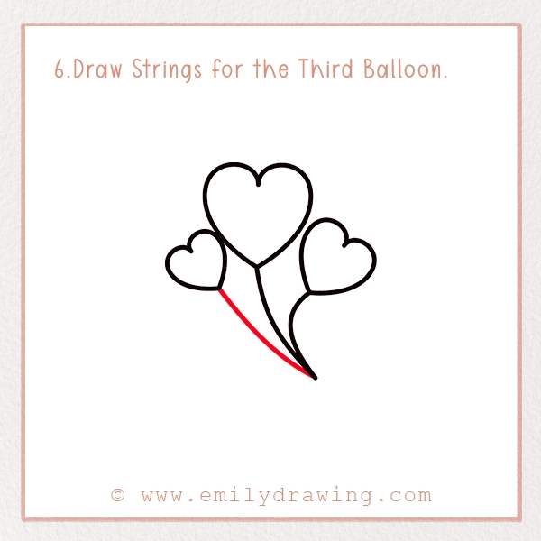 How to Draw Heart Balloons - Step 6 - Draw Strings for the Third Balloon