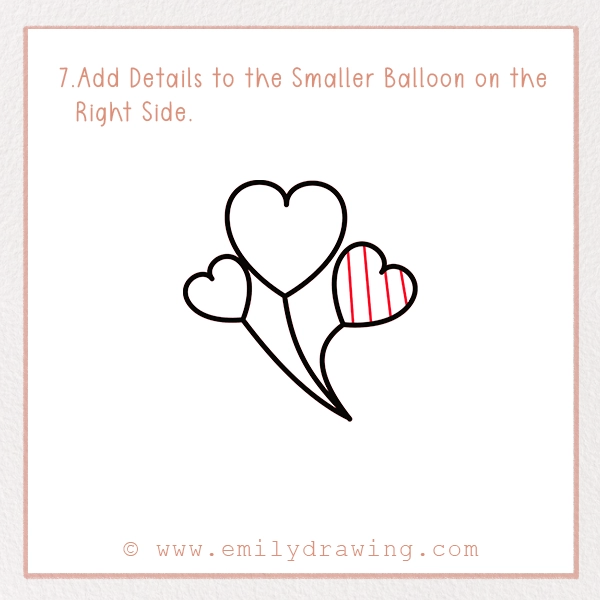 How to Draw Heart Balloons - Step 7 - Add Details to the Smaller Balloon on the Right Side