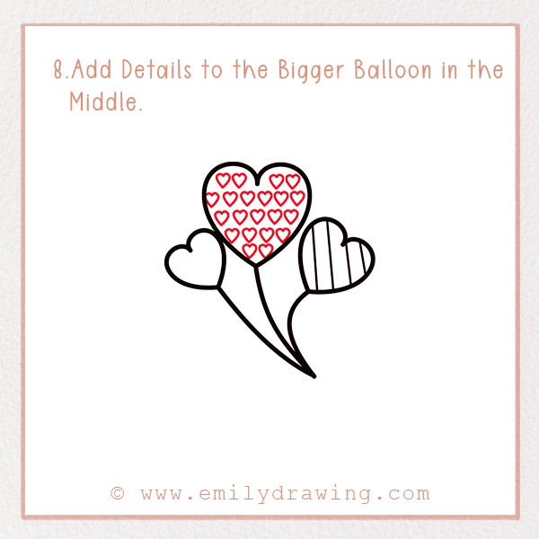 How to Draw Heart Balloons - Step 8 - Add Details to the Bigger Balloon in the Middle