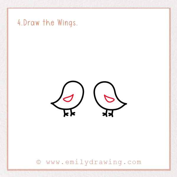 How to Draw Love Birds - Step 4 - Draw the Wings