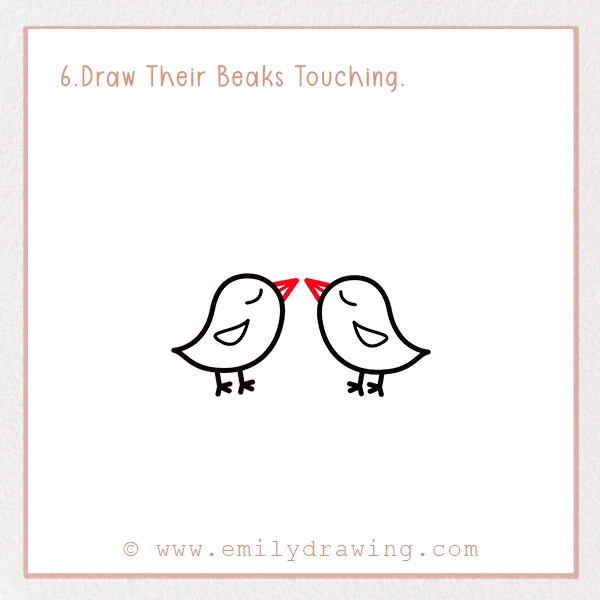 How to Draw Love Birds - Step 6 - Draw Their Beaks Touching