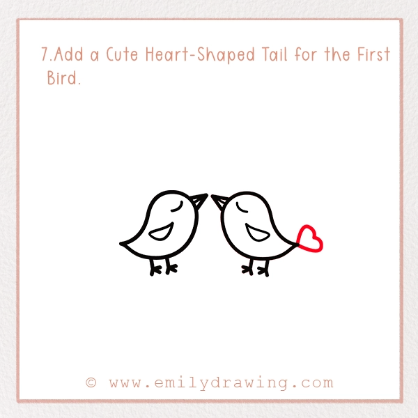 How to Draw Love Birds - Step 7 - Add a Cute Heart-Shaped Tail for the First Bird