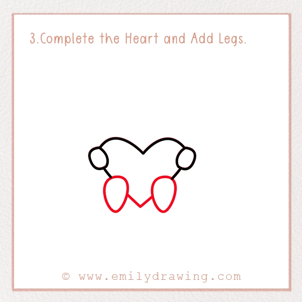 How to Draw a Love Cat - Step 3 - Complete the Heart and Add Legs