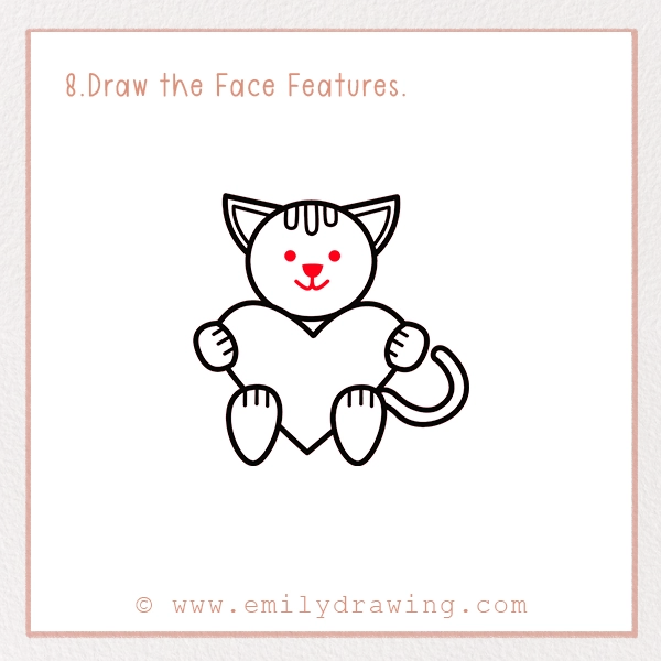 How to Draw a Love Cat - Step 8 - Draw the Face Features
