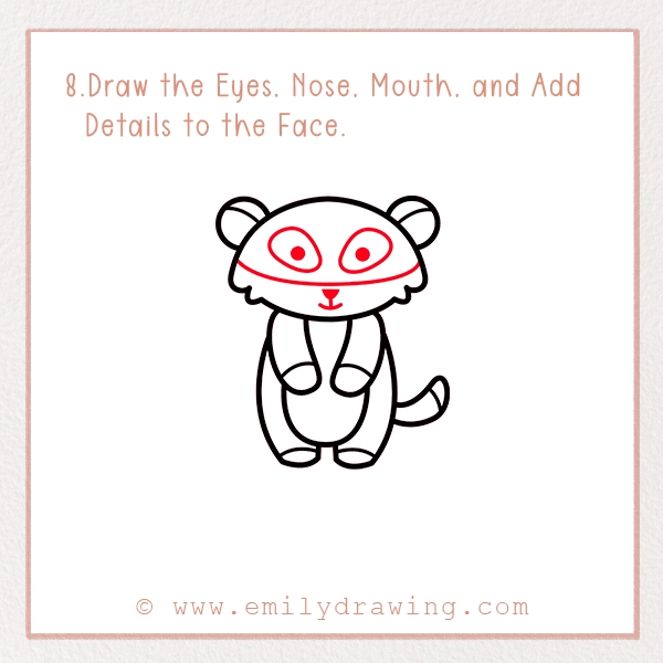 How to Draw a Meerkat - Step 8 - Draw the Eyes, Nose, Mouth, and Add Details to the Face