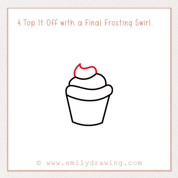 How to Draw a Valentine Cupcake - Step 4 - Top It Off with a Final Frosting Swirl