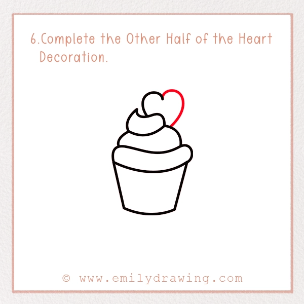 How to Draw a Valentine Cupcake - Step 6 - Complete the Other Half of the Heart Decoration