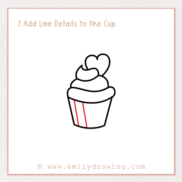 How to Draw a Valentine Cupcake - Step 7 - Add Line Details to the Cup