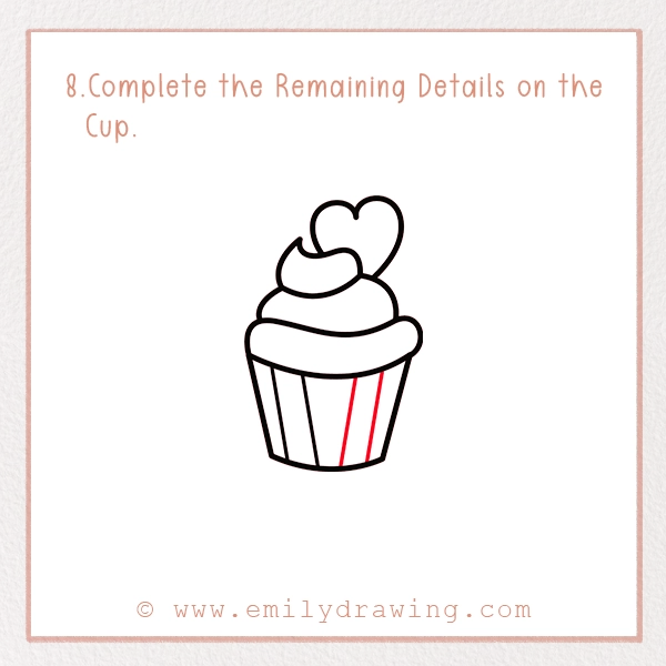 How to Draw a Valentine Cupcake - Step 8 - Complete the Remaining Details on the Cup