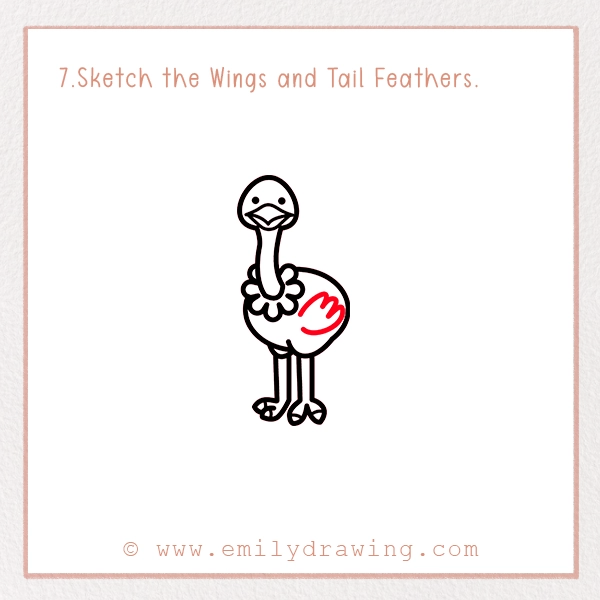 How to Draw an Ostrich - Step 7 - Sketch the Wings and Tail Feathers
