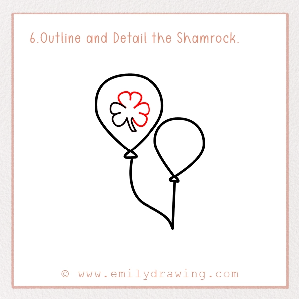 How to Draw St. Patrick’s Day Balloons - Step 6 - Outline and Detail the Shamrock.