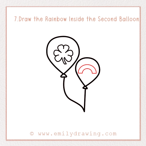 How to Draw St. Patrick’s Day Balloons - Step 7 - Draw the Rainbow Inside the Second Balloon.