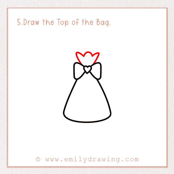 How to Draw Valentine Candies - Step 5 - Draw the Top of the Bag.