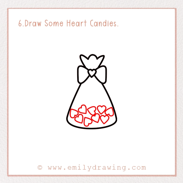 How to Draw Valentine Candies - Step 6 - Draw Some Heart Candies.