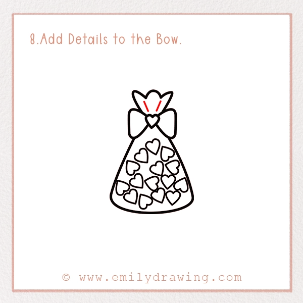 How to Draw Valentine Candies - Step 8 - Add Details to the Bow.
