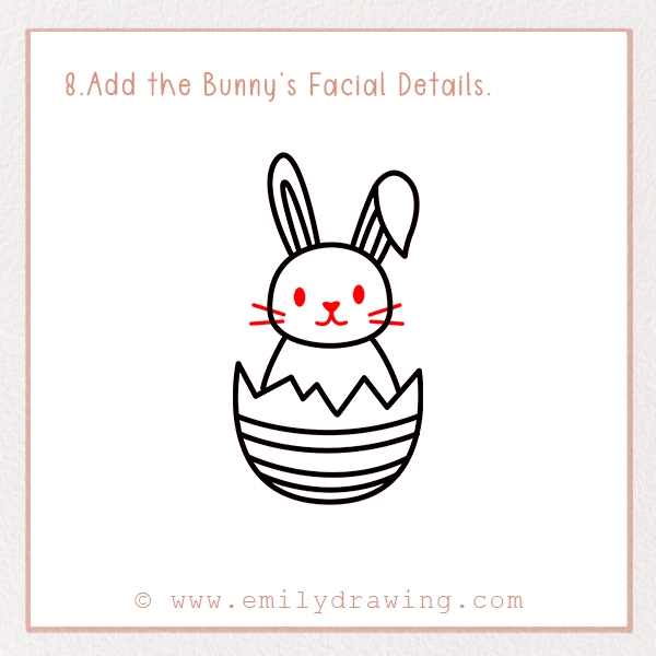 How to Draw a Bunny Hatch - Step 8 - Add the Bunny’s Facial Details.