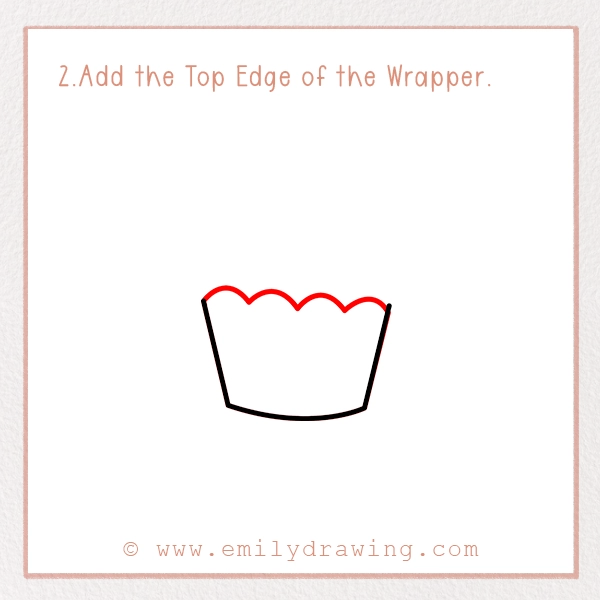 How to Draw a Clover Cupcake - Step 2 - Add the Top Edge of the Wrapper.