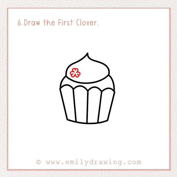 How to Draw a Clover Cupcake - Step 6 - Draw the First Clover.