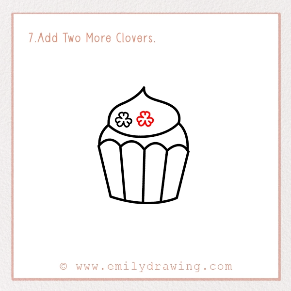 How to Draw a Clover Cupcake - Step 7 - Add Two More Clovers.