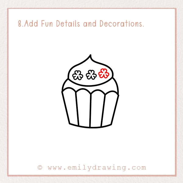 How to Draw a Clover Cupcake - Step 8 - Add Fun Details and Decorations.