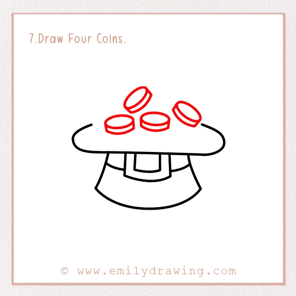 How to Draw St. Patrick’s Day Coin Hat - Step 7 - Draw Four Coins.