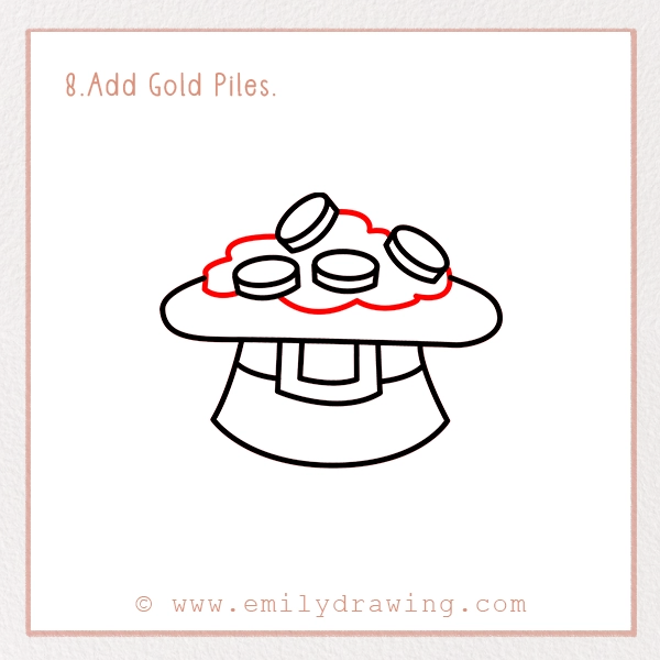How to Draw St. Patrick’s Day Coin Hat - Step 8 - Add Gold Piles.