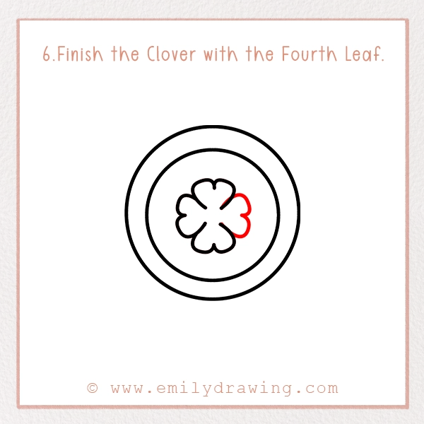 How to Draw St. Patrick’s Day Gold Coin - Step 6 - Finish the Clover with the Fourth Leaf.