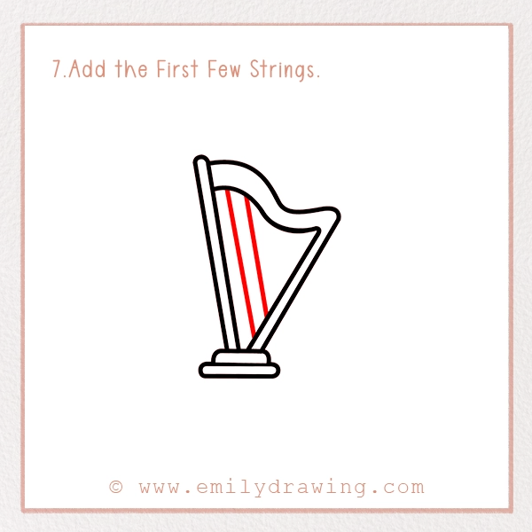 How to Draw St. Patrick’s Day Harp - Step 7 - Add the First Few Strings.