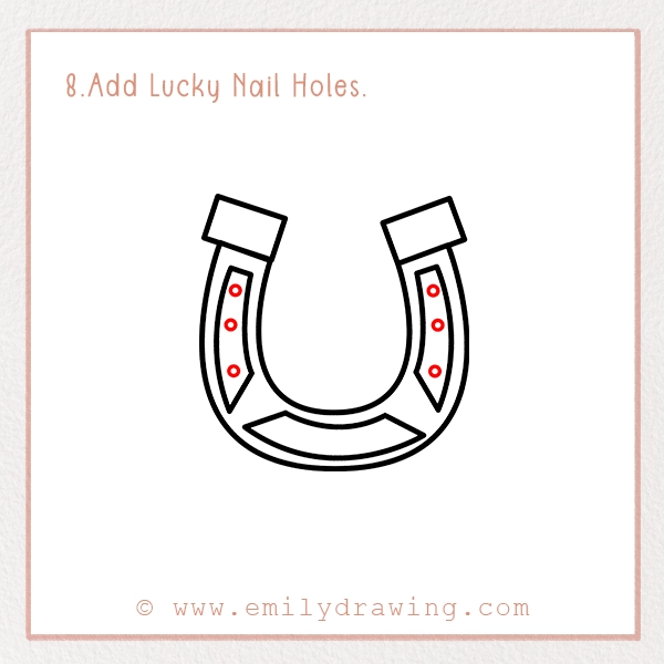How to Draw St. Patrick’s Day Horseshoe - Step 8 - Add Lucky Nail Holes.