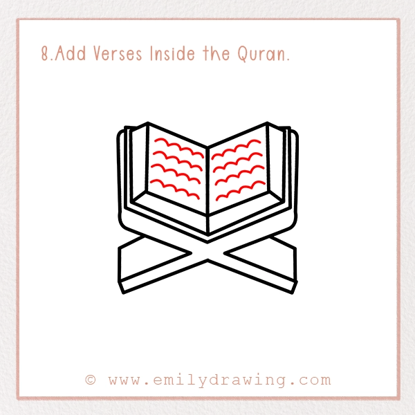How to Draw a Ramadan Koran - Step 8 - Add Verses Inside the Quran.