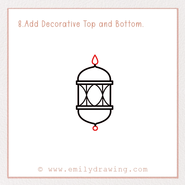 How to Draw a Ramadan Lamp - Step 8 - Add Decorative Top and Bottom.