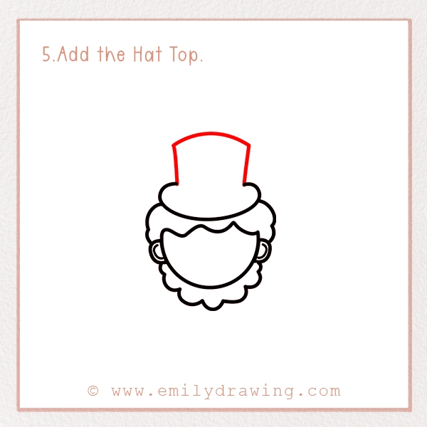 How to Draw St. Patrick’s Day Leprechaun - Step 5 - Add the Hat Top.