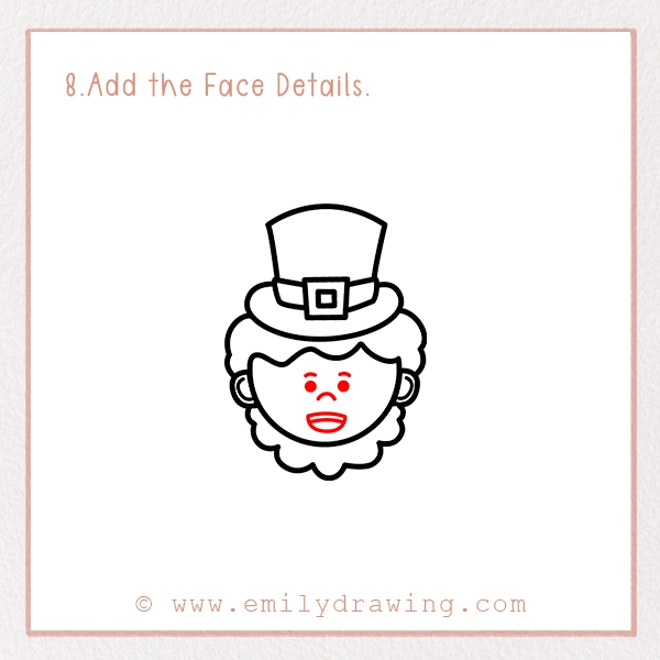 How to Draw St. Patrick’s Day Leprechaun - Step 8 - Add the Face Details.