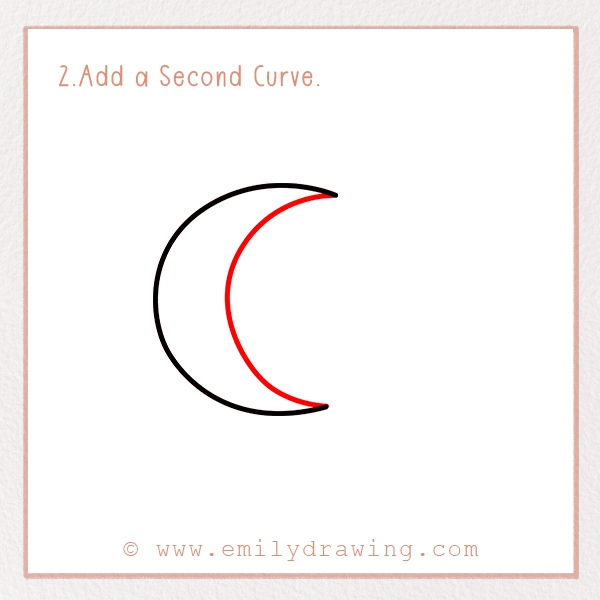 How to Draw a Ramadan Moon - Step 2 - Add a Second Curve.