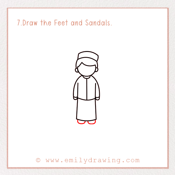 How to Draw a Ramadan Muslim Boy - Step 7 - Draw the Feet and Sandals.