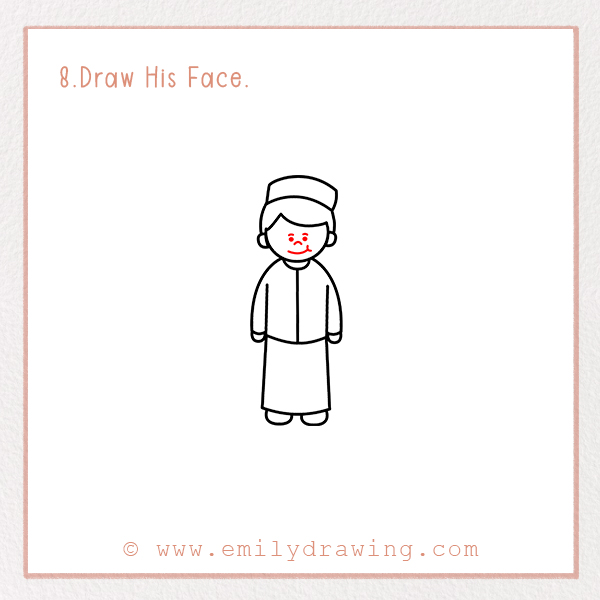 How to Draw a Ramadan Muslim Boy - Step 8 - Draw His Face.