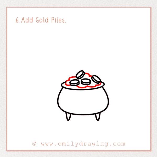 How to Draw St. Patrick’s Day Rainbow and Pot of Gold - Step 6 - Add Gold Piles.