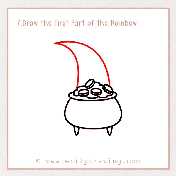How to Draw St. Patrick’s Day Rainbow and Pot of Gold - Step 7 - Draw the First Part of the Rainbow.