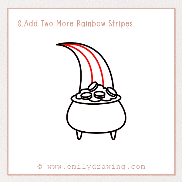How to Draw St. Patrick’s Day Rainbow and Pot of Gold - Step 8 - Add Two More Rainbow Stripes.