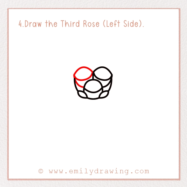 How to Draw a Valentine Rose Bouquet - Step 4 - Draw the Third Rose (Left Side).