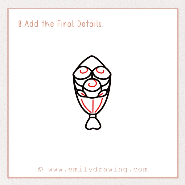 How to Draw a Valentine Rose Bouquet - Step 8 - Add the Final Details.