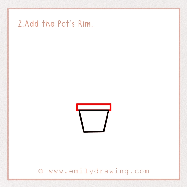 How to Draw a Valentine Rose - Step 2 - Add the Pot’s Rim.