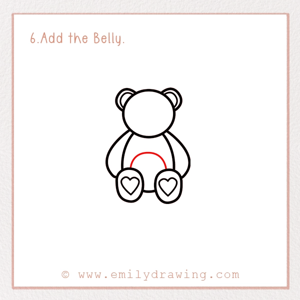 How to Draw a Valentine Teddy Bear - Step 6 - Add the Belly.