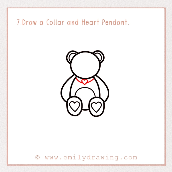 How to Draw a Valentine Teddy Bear - Step 7 - Draw a Collar and Heart Pendant.