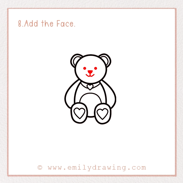How to Draw a Valentine Teddy Bear - Step 8 - Add the Face.