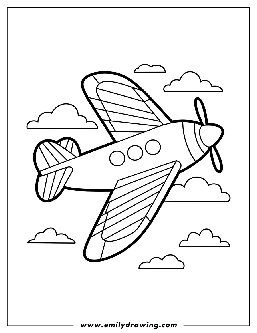 Outline of an airplane flying in the clouds.
