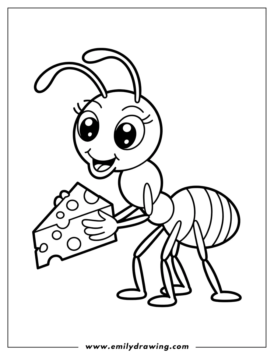 Outline of an ant carrying a wedge of cheese.